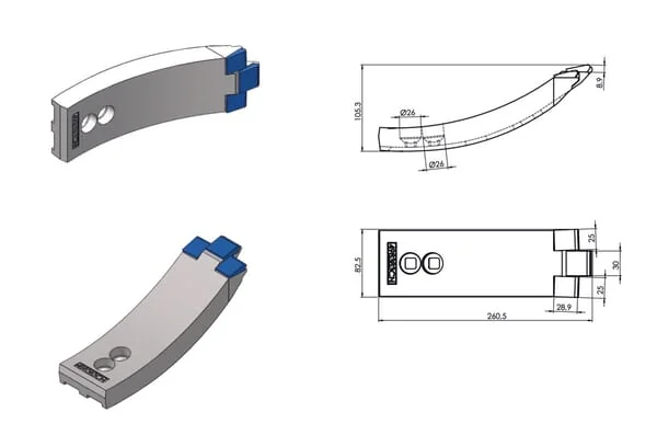 Kramp - 498383CN - Cultivator Point 260x82mm Hardened, Curved, 2 Hole, Suitable For Vaderstad