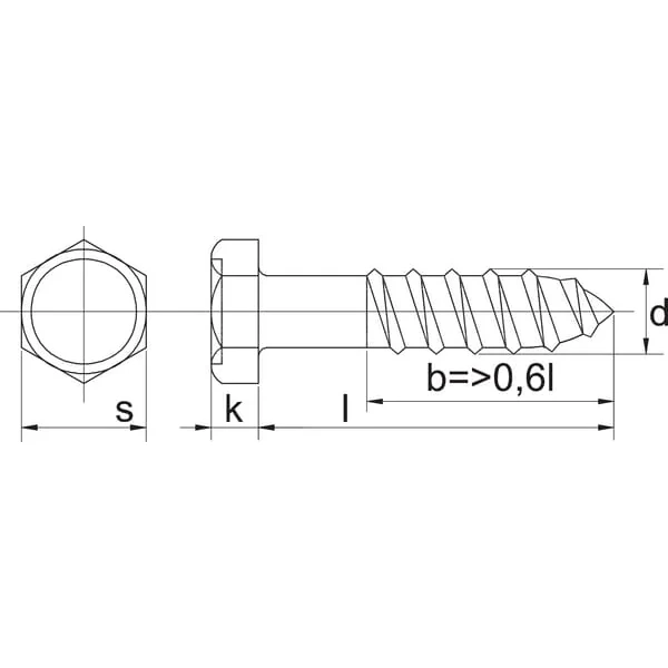 Kramp - 57112180P025 - Vite in legno 12x180 mm, testa esagonale da 19 mm, DIN 571 Kramp