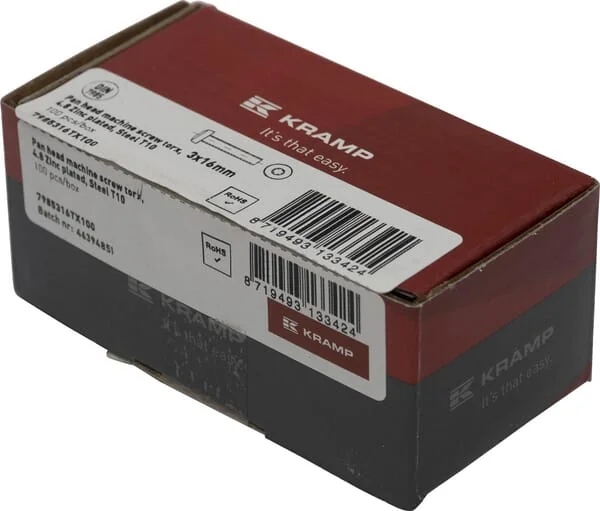 Kramp - 7985316TX100 - Pan Head Machine Screw 3x16 Torx DIN7985