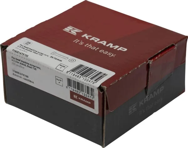 Kramp - 7985516TX100 - Pan Head Machine Screw m5x16 Torx DIN7985
