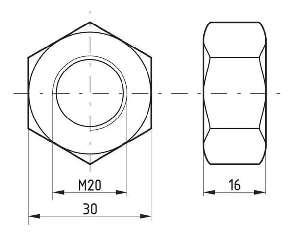Kramp - 93420B - Hex Nut DIN934 M20x2.50 Steel Grade 8