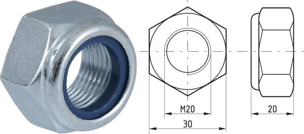 Kramp - 9852015 - Hex Lock Nut DIN985 M20x1.50 Steel Zinc-Plated Grade 8