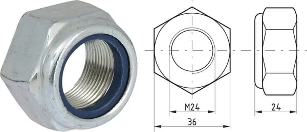 Kramp - 9852415 - Hex Lock Nut DIN985 M24x1.50 Steel Zinc-Plated Grade 8