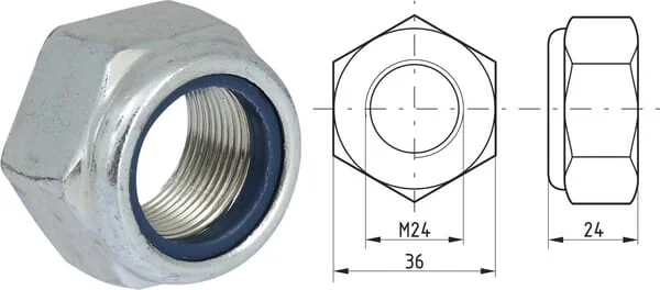 Kramp - 985242 - Hex Lock Nut DIN985 M24x2.00 Steel Zinc-Plated Grade 8