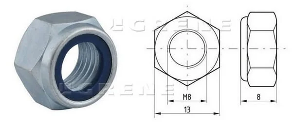 Kramp - 9858 - Hexagonal Nut DIN985 M8x1.25 Steel Galvanized Class 8 Kramp