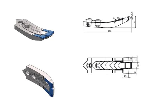 Kramp - AGM1103551CN - Cultivator Point 256x80mm Hardened, Curved, 2 Hole, Suitable For Agrisem