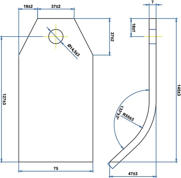 Kramp - CK1165 - Y-Blade for Mulcher 75x7x150 Diameter 13.5, Suitable for Taarup