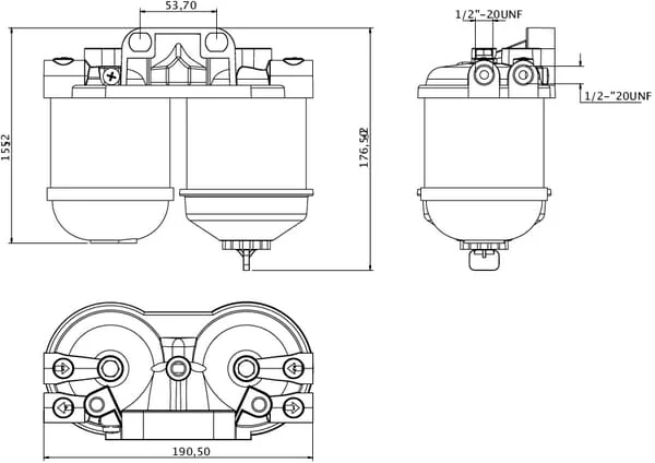 Kramp - FI522CDUNF12 - Fuel Filter Dual Inlet-Outlet 1/2" UNF x 20