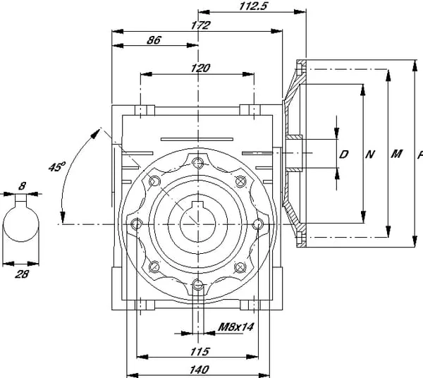 Kramp - GMR07575100B14 - Worm Gear Reducer I = 7.5