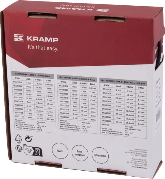 Kramp - HSS2104B - Heat Shrink Tube 3-1.3mm, 12m, Single-Layer, Without Adhesive