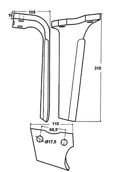 Kramp - KE0704 - Power Harrow Blade Right, Length 300 mm, Suitable For Kuhn, Kramp