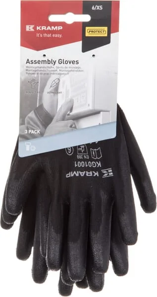 Kramp - KG0100109 - Work Gloves 1.001 9/L, 3 Pairs, Black, Protect By Kramp
