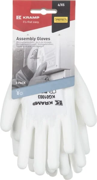 Kramp - KG0100306 - Work Gloves 1.001 6/XS, 3 Pairs, White, Protect by Kramp