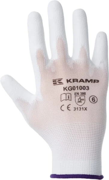 Kramp - KG0100308 - Work Gloves 1.001 8/M, 3 Pairs, White, Protect by Kramp