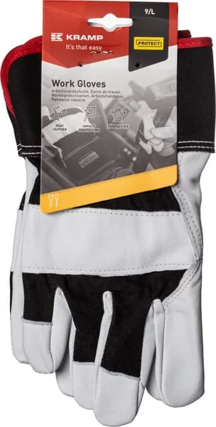 Kramp - KG0300411 - Work Gloves Black-White Leather/Cotton Twill Size 11/2XL Protect By Kramp