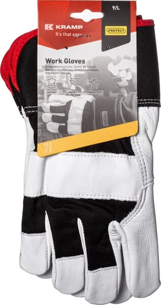 Kramp - KG0300511 - Work Gloves Black-White Leather/Cotton Size 11/2XL Protect By Kramp