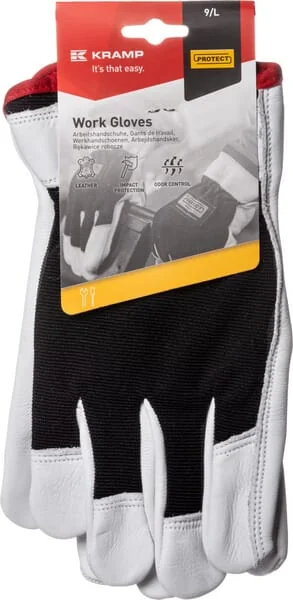 Kramp - KG0301007 - Work Gloves Made of Black and White Leather/Spandex Size 7/S Protect by Kramp