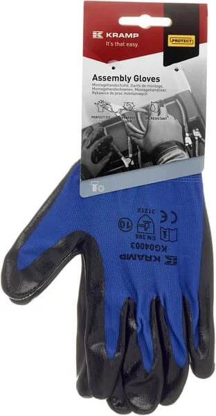 Kramp - KG0400308 - Blue Nylon Work Gloves 24 CM Long Size 8/M Protect by Kramp