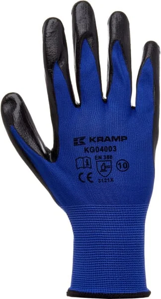 Kramp - KG0400309 - Blue Nylon Work Gloves 25 CM Long Size 9/L Protect by Kramp