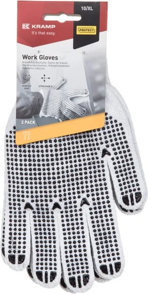Kramp - KG0700409P002 - Work Gloves, Size 9/L, 2 Pairs, White Protect By Kramp