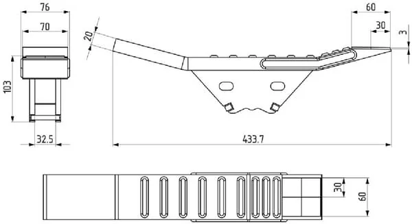 Kramp - KM060272N - Cultivator Point 433x76mm Hardened, Flat, 2-Hole, Suitable For Bednar