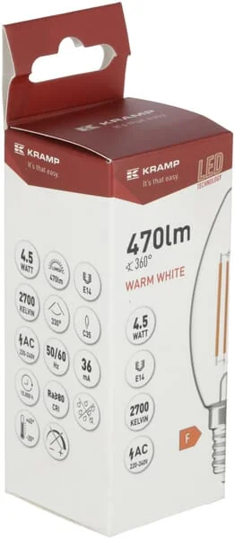 Kramp - KRFBC3545E14 - LED Filament Bulb - Candle C35 E14 4.5W
