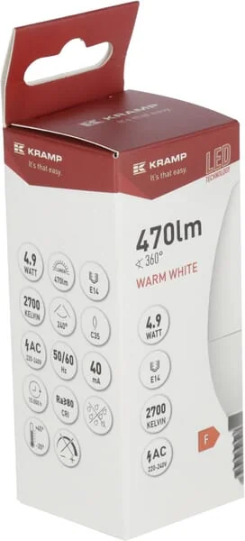Kramp - KRSBC3549E14 - Led SMD Bulb - Candle C35 E14 4.9W