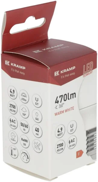 Kramp - KRSBG4549E27 - Led SMD Bulb - Globe G45 E27 4.9W