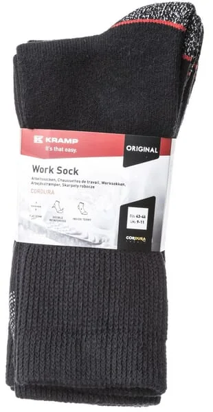 Kramp - KW12900050150 - Work Socks, 47-50, Black, 3 Pairs