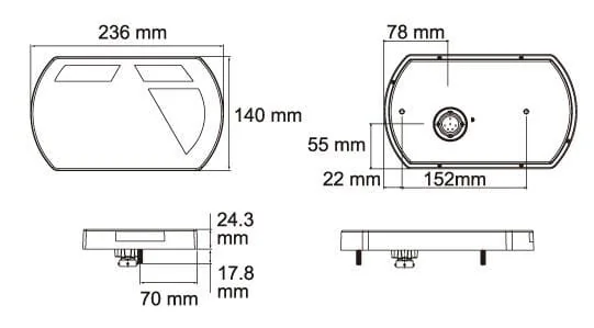 Kramp - L26060P6RH1 - Multifunction Rear RH Light LED, 12V, 236x140x24.3mm, Bayonet 6-Pin, Kramp