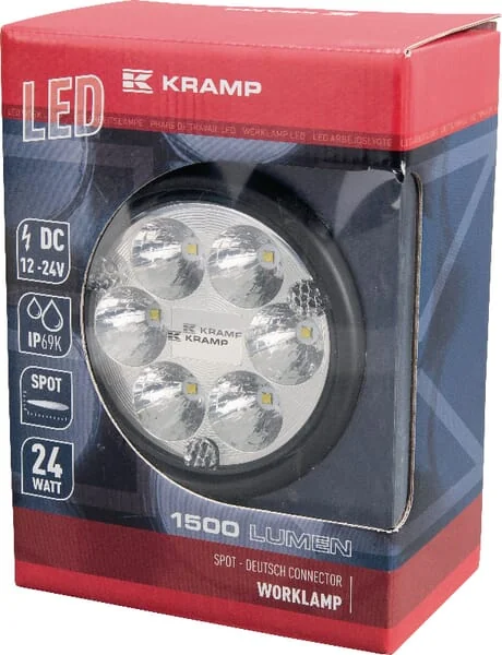 Kramp - LA10008 - Round LED Work Light 24W 1500lm Long