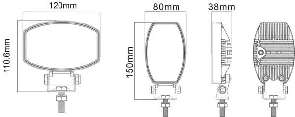 Kramp - LA10020 - Work Light LED, 15W, 1900LM, Oval, 10/30V, 120x38x80mm, Flood, 10 LED's, Kramp