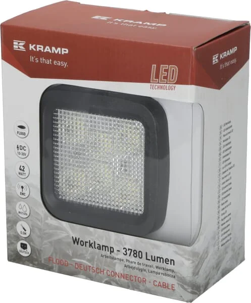 Kramp - LA10028 - LED Work Light, 42W, 3780LM, Square, 10/30V, 100x82x100mm, Flood, 6 LED's, Kramp