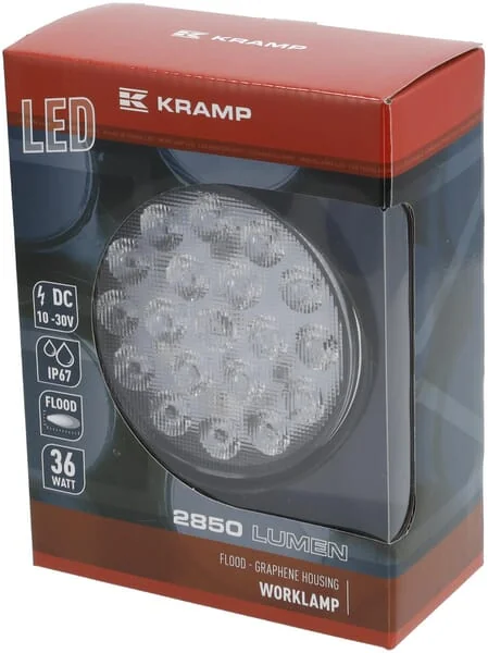 Kramp - LA10046 - LED Work Light, 36W, 2850LM, Round, 10/30V, Diameter 113.9mm, Flood, 18 LED's, Kramp