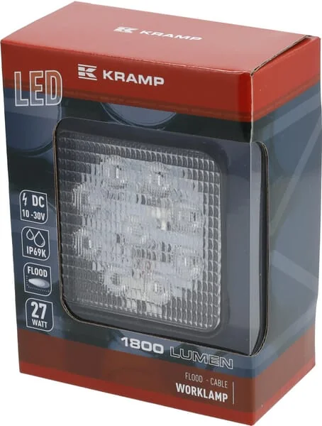 Kramp - LA10051 - Work Light LED, 27W, 1800lm, Square, 10-30V, 135x27.5x109mm, Flood, Kramp