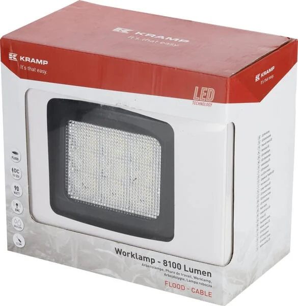 Kramp - LA10083 - Work Light LED, 90W, 8100lm, Square, 10/30V, 150x124x135mm, Flood, 9 LEDs, Kramp