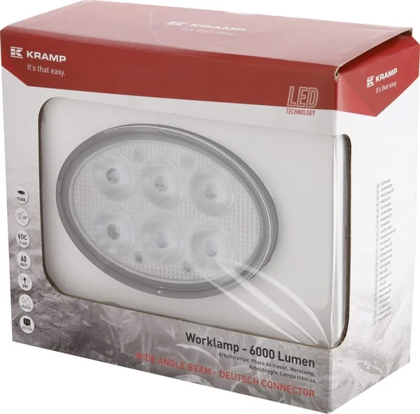 Kramp - LA10525 - Work Light LED, 60W, 6000LM, Oval, 12-60V, 154x105x70mm, Flood