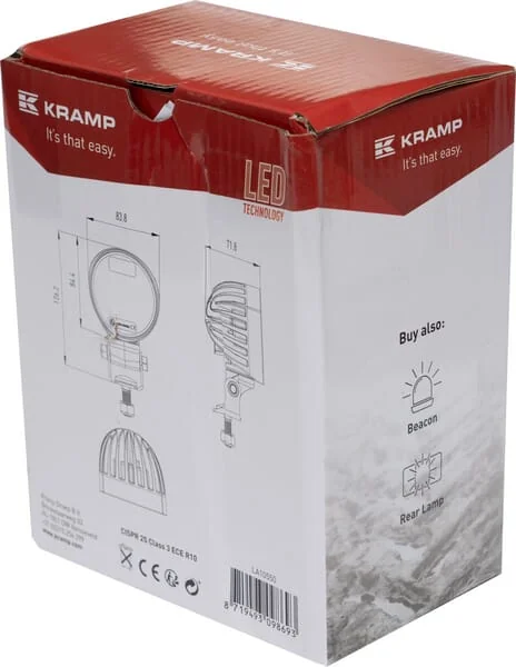 Kramp - LA10550 - Work Light LED, 40W, 4000LM, Round, White, 10/30V, 84x126x71.8MM, Deutsch Plug, 4 LEDs, 360 Degrees, Kramp