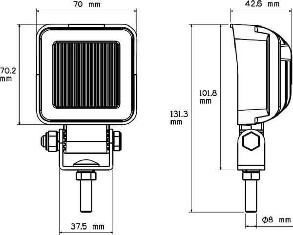 Kramp - LA22817B - LED Work Light, 8W, 720lm, Square, 10/12/36V, Blue, 70x70mm, Flood