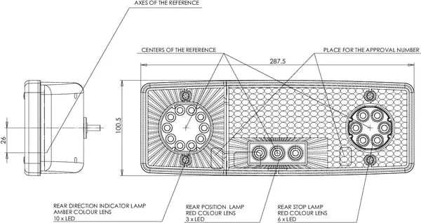 Kramp - LA40019 - Multifunction Rear LH Light LED, Rectangular, 12-24V, 287.5x100.5x65mm, Kramp