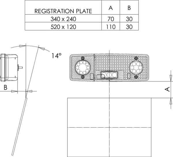 Kramp - LA40019 - Multifunction Rear LH Light LED, Rectangular, 12-24V, 287.5x100.5x65mm, Kramp