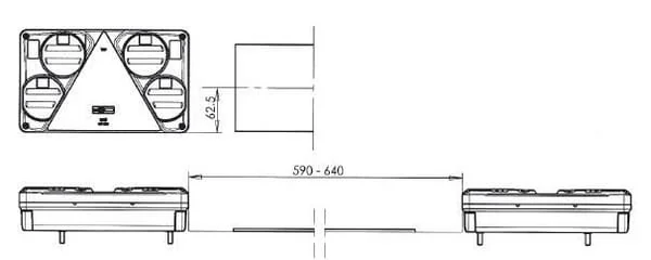 Kramp-la40026 - Multifunction rear LH light LED, rectangular, 12-24V, 232x142x59mm, 5-pin, Kramp