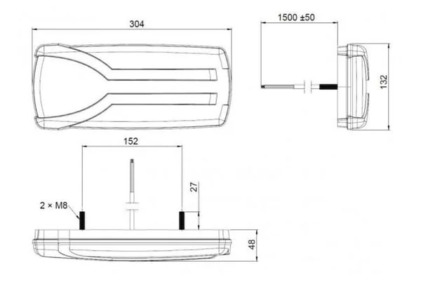 Kramp - LA40063 - Rear Light RH LED, Rectangular, 12/24V, White/Orange/Red, 304x132x48mm
