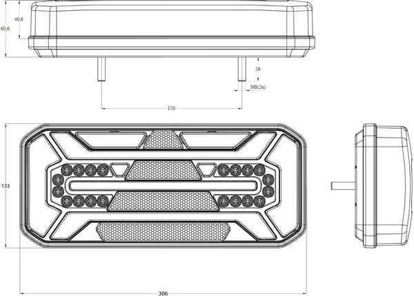 Kramp - LA40074 - Multifunction Rear RH Light LED, Rectangular, 12-24V, 306x133x60.6mm, Kramp