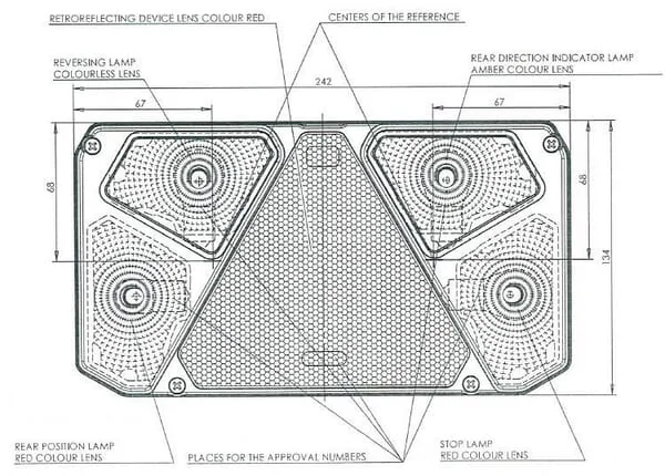 Kramp - LA40908 - Multifunction Halogen Rear RH Light Rectangular, 12/24V, 242x134x58mm, 5-Pin