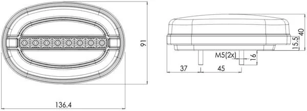 Kramp - LA80034 - Multifunction Front LED Light, Oval, 12-24V, 136.4x91x40 mm