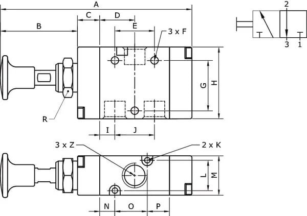 Kramp - MAB32B14 - Kramp 3/2 Valve, Push-Button Lever 1/4"