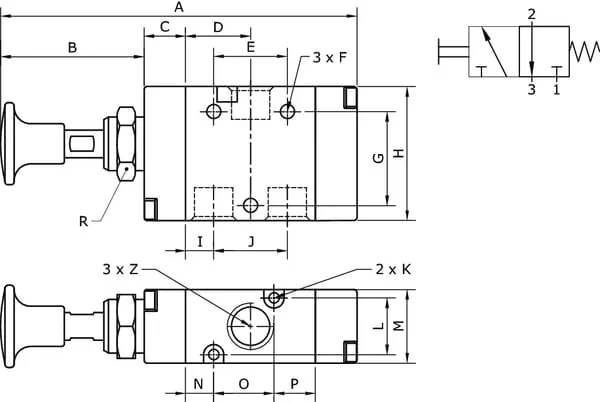 Kramp - MAB32M18NC - Kramp 3/2 Valve, Push-Button Lever 1/8"