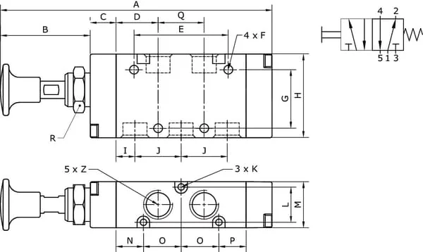 Kramp - MAB52M18 - Kramp 5/2 Valve, Push-Button Lever 1/8"