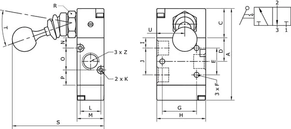 Kramp - MAL32B18 - Kramp 3/2 Valve, Lever 1/8"